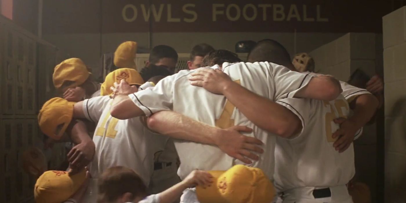 The baseball team in a huddle before a match in The Rookie