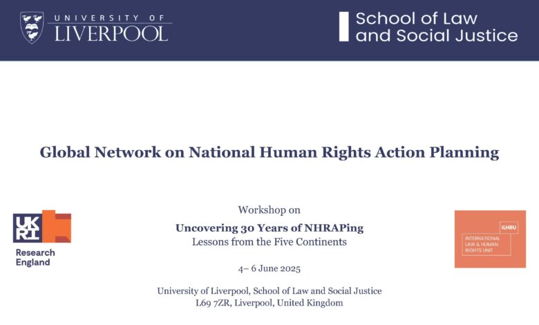 Global Network on National Human Rights Action Planning (NHRAP): workshop on “Uncovering 30 Years of NHRAPing – Lessons from the Five Continents”, University of Liverpool, 4-6 June 2025