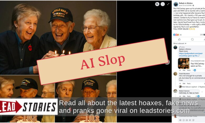 Fact Check: Paul McCartney Did NOT Give Private Jet To World War Two Vet To Reunite With Wartime Lover Fact Check: Paul McCartney Did NOT Give Private Jet To World War Two Vet To Reunite With Wartime Lover